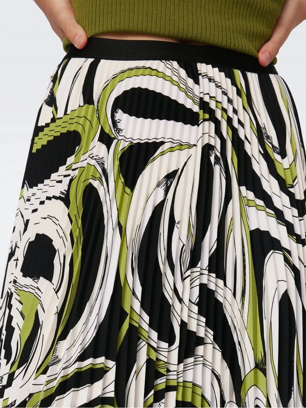 Diane von Furstenberg Mykola Pleated Midi Skirt Cassette Tape Shadow Green NWT
